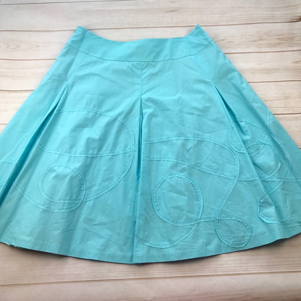 Talbots Size 12 Aqua pleated skirt metallic thread
